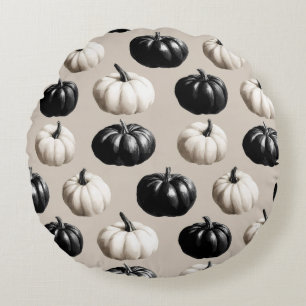 Zwart-wit pompoen Herfst ontwerp Rond Kussen