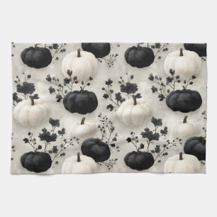 Zwart-wit pompoen Herfst ontwerp Theedoek