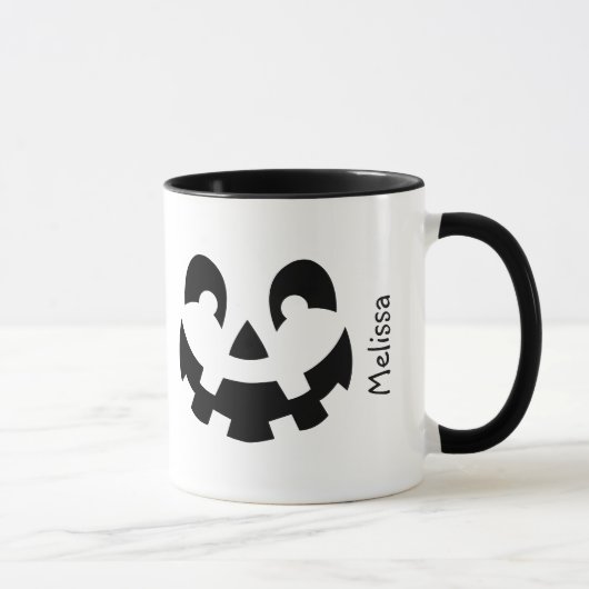 Zwart-Wit Pompoengezicht Met Naam Halloween Mok (Rechts)