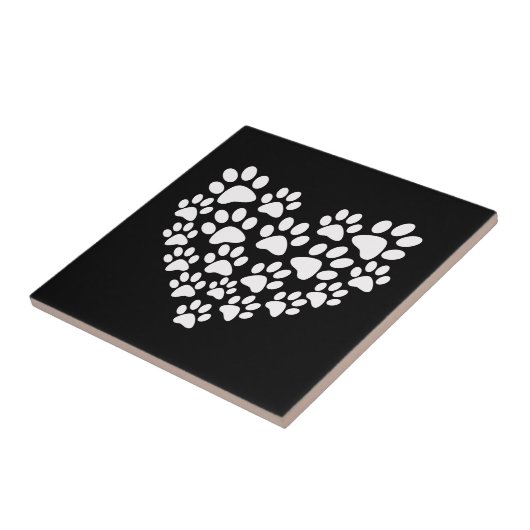 Zwart Wit Poot Print Hart Tegeltje (Zijkant)