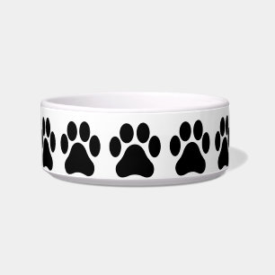 Zwart-wit Poot Print Patroon Pet Bowl Voerbakje