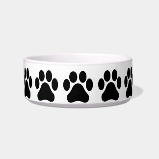 Zwart-wit Poot Print Patroon Pet Bowl Voerbakje