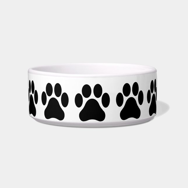 Zwart-wit Poot Print Patroon Pet Bowl Voerbakje (Voorkant)