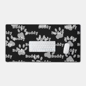 Zwart Wit Poot Prints Gepersonaliseerde Hondennaam Bureaumat (Keyboard & Muis)