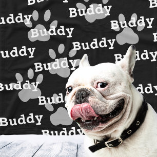 Zwart Wit Poot Prints Gepersonaliseerde Hondennaam Fleece Deken