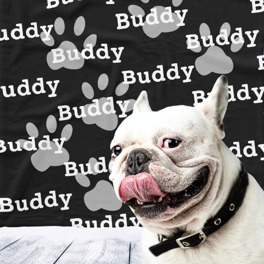 Zwart Wit Poot Prints Gepersonaliseerde Hondennaam Fleece Deken