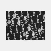 Zwart Wit Poot Prints Gepersonaliseerde Hondennaam Fleece Deken (Voorkant (Horizontaal))