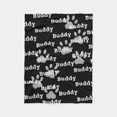 Zwart Wit Poot Prints Gepersonaliseerde Hondennaam Fleece Deken (Voorkant)