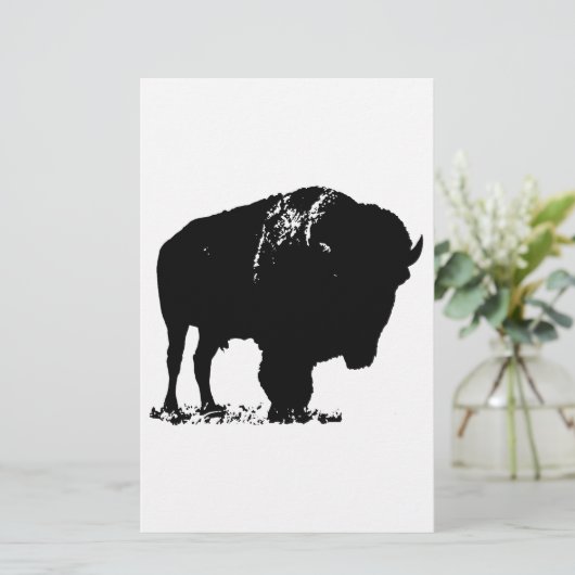 Zwart & Wit Pop Art Bison Buffalo Briefpapier (Staand voorkant)