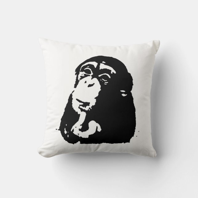 Zwart Wit Pop Art Denken Chimpansee Kussen (Voorkant)