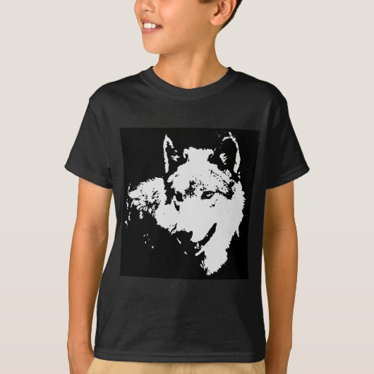 Zwart & Wit Pop Art Grijze Wolf T-shirt (Voorkant)