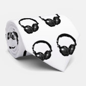 Zwart & Wit Pop Art Hoofdtelefoon Stropdas (Opgerold)