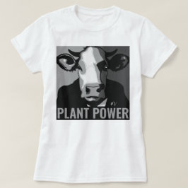 Zwart-wit Pop Art Koe Tshirt Plant Power