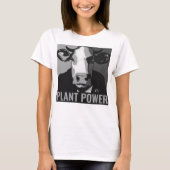 Zwart-wit Pop Art Koe Tshirt Plant Power (Voorkant)