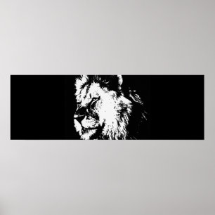 Zwart Wit Pop Art Lion Door Poster