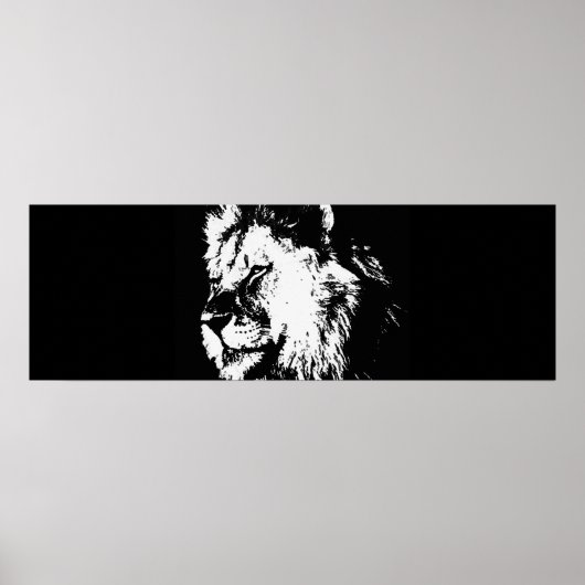 Zwart Wit Pop Art Lion Door Poster (Voorkant)