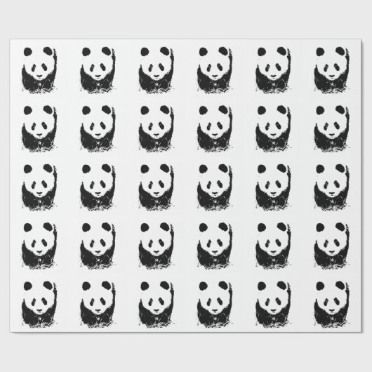 Zwart wit Pop Art Panda inpakpapier (Vlak)