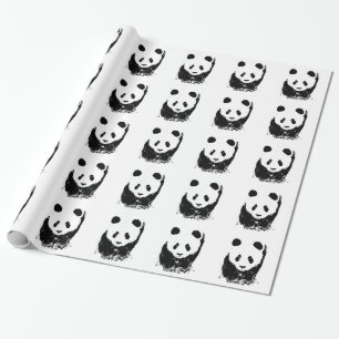 Zwart wit Pop Art Panda inpakpapier