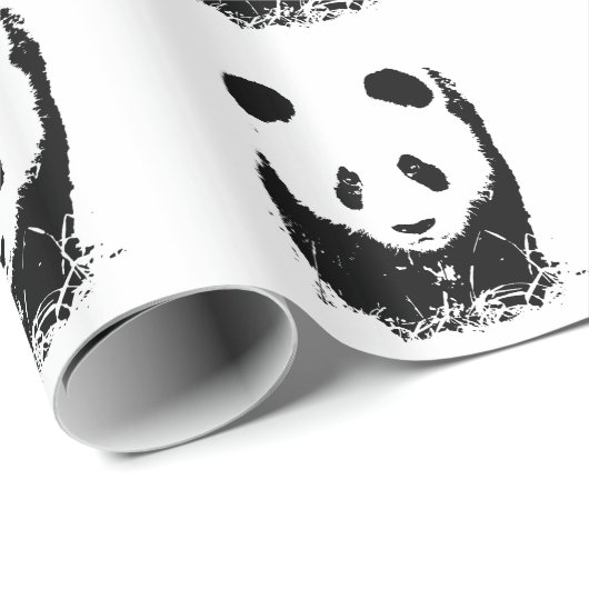 Zwart wit Pop Art Panda inpakpapier (Rol Hoek)