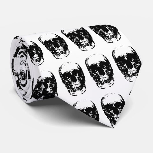 Zwart & Wit Pop Art Schedel Stropdassen (Opgerold)