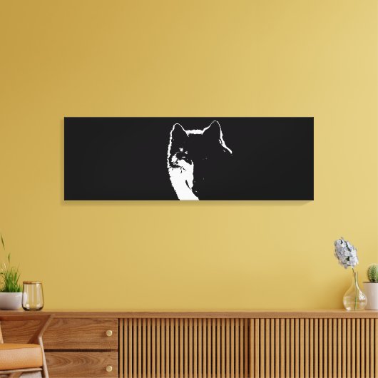 Zwart & Wit Pop Art Wolf Canvas Afdruk (Insitu (Woonkamer))