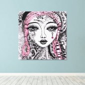 ZWART WIT PORTRET EDGY GEDETAILLEERDE LIJNTEKENING CANVAS AFDRUK (Insitu (Houten vloer))