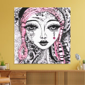 ZWART WIT PORTRET EDGY GEDETAILLEERDE LIJNTEKENING CANVAS AFDRUK (Insitu (Woonkamer))