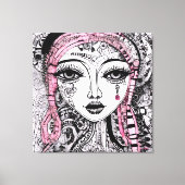 ZWART WIT PORTRET EDGY GEDETAILLEERDE LIJNTEKENING CANVAS AFDRUK (Voorkant)