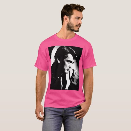 Zwart wit portret (linocut) van Jean Marais T-shirt (Voorkant volledig)