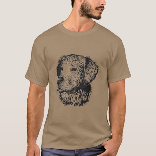 Zwart-wit portret met een gouden puppy t-shirt (Voorkant)