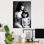 Zwart Wit portret Moeder en dochter | AI Art Poster (Thuiskantoor)
