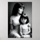 Zwart Wit portret Moeder en dochter | AI Art Poster (Voorkant)
