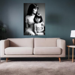 Zwart Wit portret Moeder en dochter | AI Art Poster