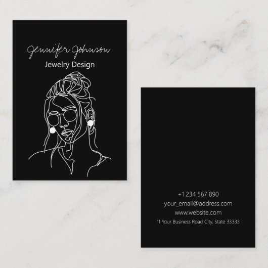 Zwart Wit Portret Oorbel Houder Display Kaart Visitekaartje (Voorkant / Achterkant)