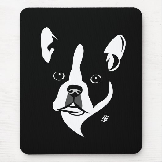 Zwart-wit portret van Boston Terrier Muismat (Voorkant)