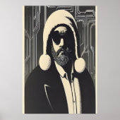 Zwart-wit portret van de kerstman | AI Art. Poster (Voorkant)