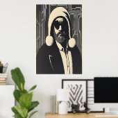 Zwart-wit portret van de kerstman | AI Art. Poster (Thuiskantoor)