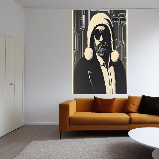 Zwart-wit portret van de kerstman | AI Art. Poster