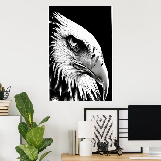 Zwart-wit portret van een adelaar | AI Art. Poster (Thuiskantoor)