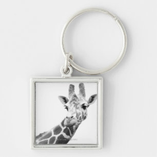 Zwart-wit portret van een giraffe sleutelhanger