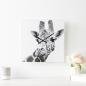 Zwart-wit portret van een giraffe vierkante klok (Huis)