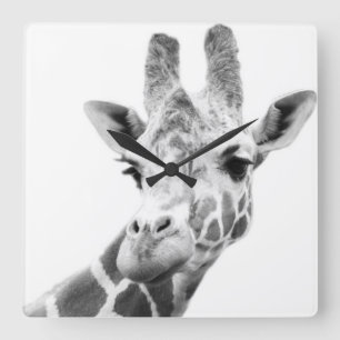 Zwart-wit portret van een giraffe vierkante klok