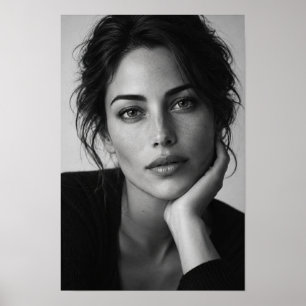 Zwart-wit portret van een vrouw van dichtbij poster