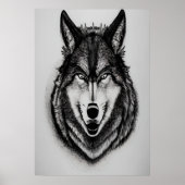 Zwart-wit portret van een wolf | AI Art Poster (Voorkant)