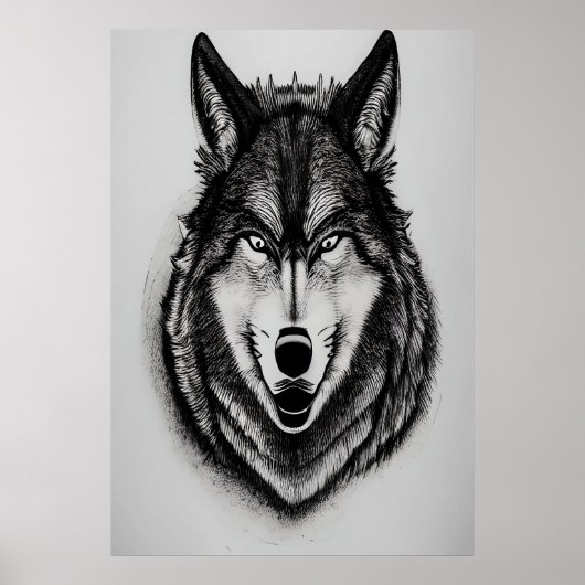 Zwart-wit portret van een wolf | AI Art Poster (Voorkant)
