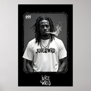 Zwart-wit portret van mannelijke rapper die een wi poster