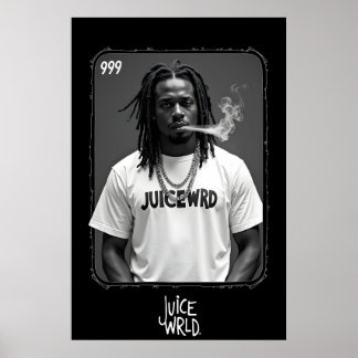 Zwart-wit portret van mannelijke rapper die een wi poster
