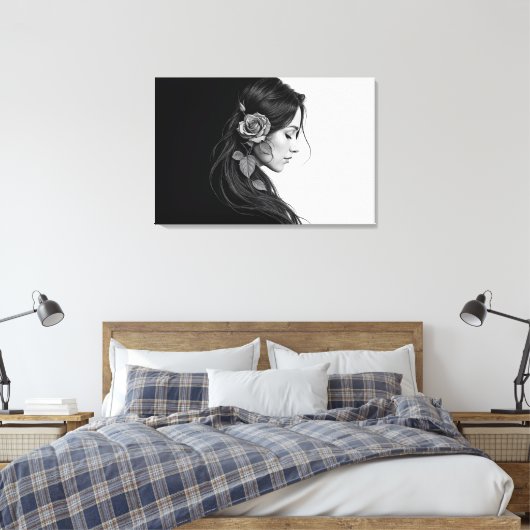 Zwart-wit portret van mooie vrouw kunst canvas afdruk (Insitu (Slaapkamer))