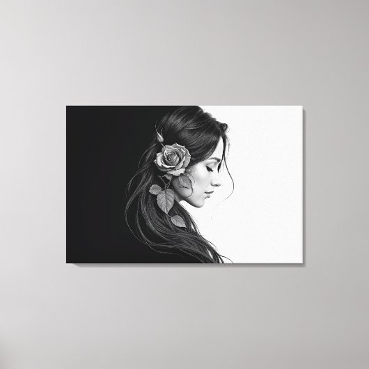 Zwart-wit portret van mooie vrouw kunst canvas afdruk (Voorkant)