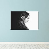 Zwart-wit portret van mooie vrouw kunst canvas afdruk (Insitu (Houten vloer))